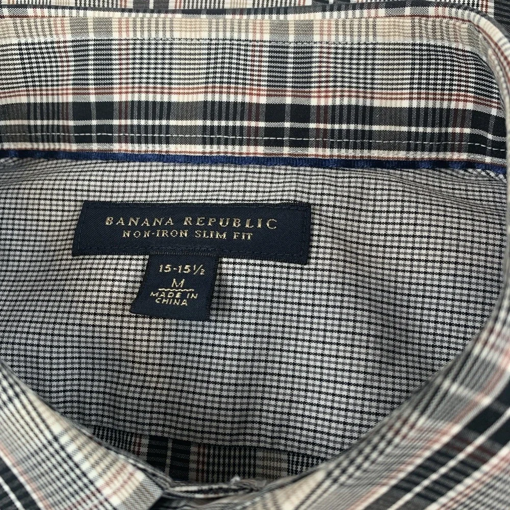 Banana Republic Plaid Dress Shirt 15-15.50 Slim Fit Non Iron 100% Cotton